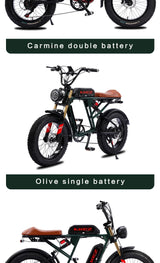 Bicicleta eléctrica retro de 1500 W, 48 V, 36 Ah, 20 x 4 pulgadas, neumáticos anchos, para montaña y nieve, AKEZ, motocicleta para adultos.