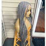 28" Platinum Grey Box Braided Wig | Full Lace | Kanekalon Synthetic Hair | Choose Lace Color