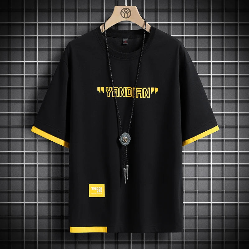 Hip Hop Loose Mens Streetwear T-shirts Casual Classic 2023 Summer Short Sleeves Black White Tshirt Tees Plus Oversize 5XL 6XL - Lootquake