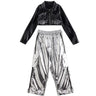 Girls Jazz Dance Hip Hop Outfit Child Model Catwalk Stage Dance Show Costume Black Navel Top White Trousers - Lootquake