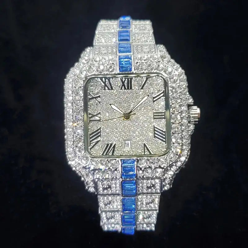 Luxury Full Diamond Watch for Men Fashion Green Iced Out Bling Square Watches Hip Hop Rap Jewelry Relogio Masculino Dropshipping - Lootquake
