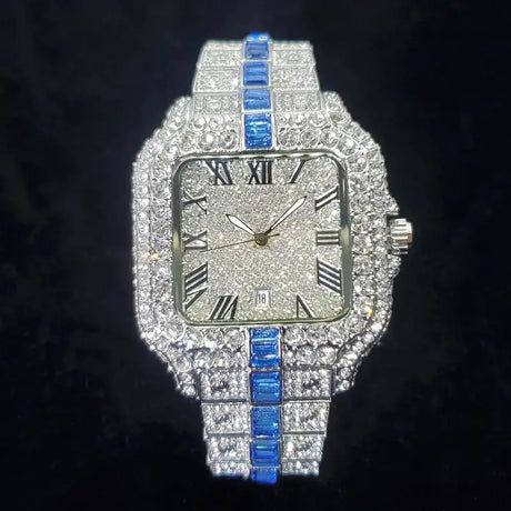 Luxury Full Diamond Watch for Men Fashion Green Iced Out Bling Square Watches Hip Hop Rap Jewelry Relogio Masculino Dropshipping - Lootquake