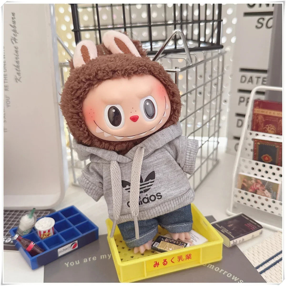 Vêtements de poupée Labubu, ensemble sweat à capuche et pantalon tendance, accessoires pour poupées Labubu Idol V1 V2, peluche universelle de 15/17 cm