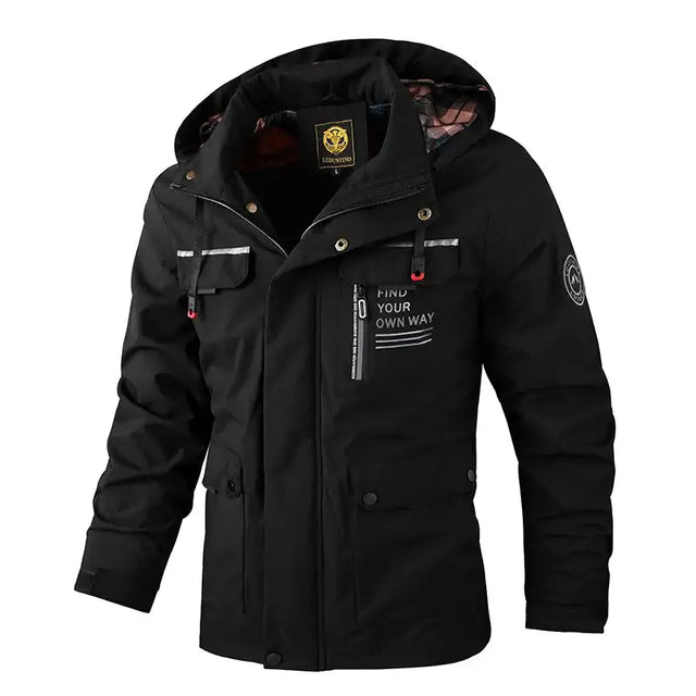 Fashion Men Casual Windbreaker Jacket Hooded Jacket Man Waterproof Outdoor Soft Shell Winter Coat Clothing Warm Fleece Thick - Lootquake