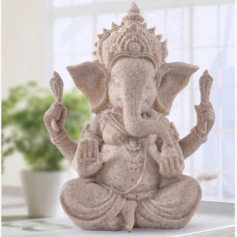 Estatua de elefante de Buda Ganesha de piedra arenisca, escultura hecha a mano, figura de elefante, accesorios de decoración del hogar