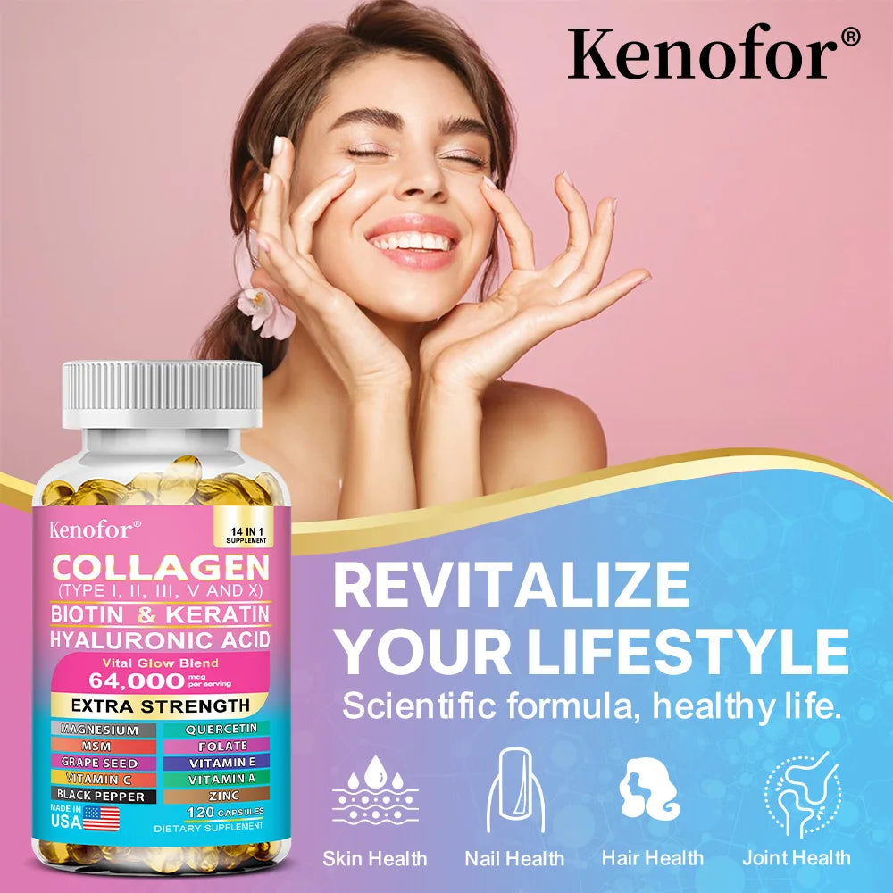 Complex Collagen Capsules, Brighten Skin Tone, Helps Joint, Cartilage & Cardiovascular, Hair, Nails, Digestive Health Supplement