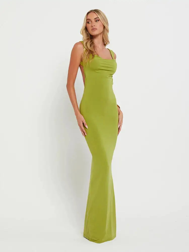 Sibybo Fashion Elegance Robe longue sans manches dos nu Basics Couleur unie Robe moulante 2024 Tempérament Femmes Club Robes de soirée