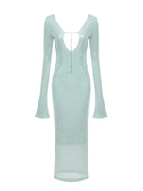 BEVENCCEL Sexy Luxury Sequins Deep V Long Sleeve Backless Sequins Long Dress Elegant  Bodycon Maxi Evening Party Clubwear Dress - Lootquake
