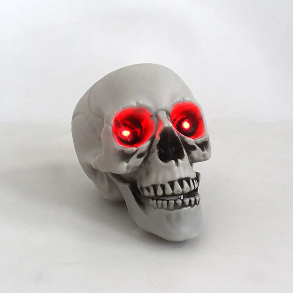 Skeleton Skull Decor Halloween Resin Skull Statues with Red Led Lights Human Skull Sculpture Bone Prop Horror House Party