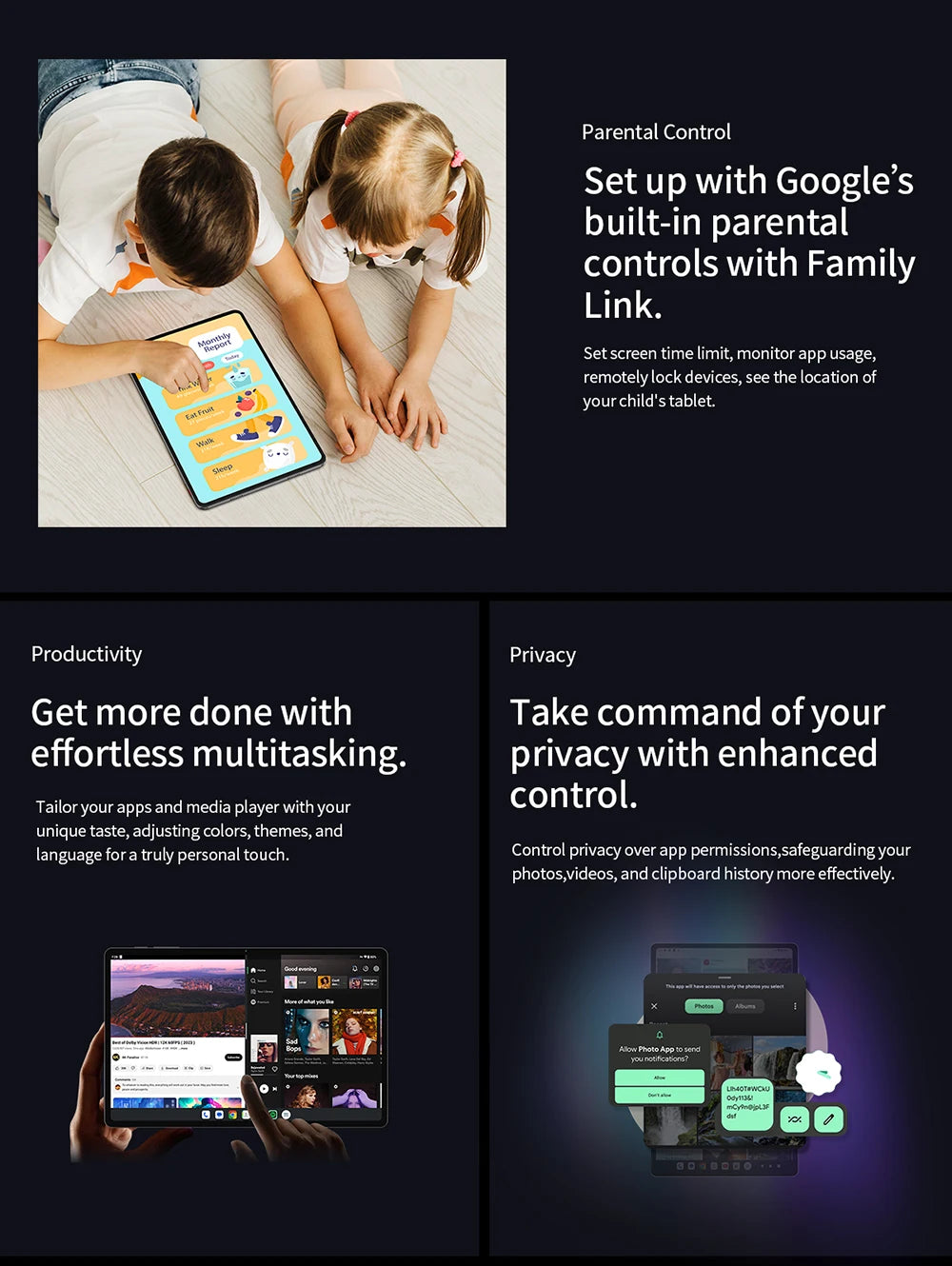 Écran extra large, tablette TECLAST T60, 12'' 2K FHD 2000x1200, Android 13, (8GB + 8GB) 16GB RAM, ROM 256GB, 8000mAh, charge rapide UNISOC T616 8 cœurs 4G VoLTE Wifi 13MP + 5MP