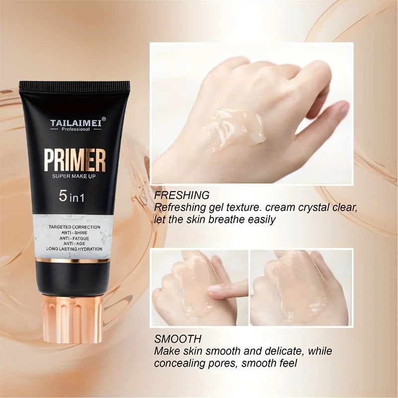 Prebase de maquillaje en gel transparente resistente al agua - Base mate de cobertura total con retención de color, extracto natural de aguacate y rosa