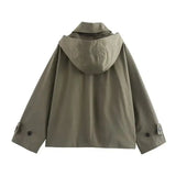 Autumn Winter Army Green Windbreaker Jacket Women Streetwear Loose Oversize Hooded Overcoat Female Single Breasted Thicken Coat - Lootquake