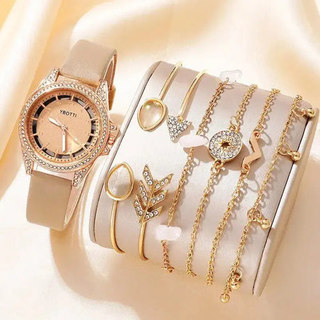Women's Fashion Quartz Watch Luxury Khaki Leather Band Analog WristWatch Ladies Watch Women Dress Bracelet Set Reloj Mujer Clock - Lootquake