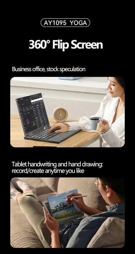 2 in 1 Touch Screen 10.95 Inch 360° Flip Laptop Intel N95 Win 11 Pro 16GB DDR5 2TB SSD Metal for Office Gaming Mini Notebook PC - Lootquake