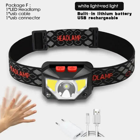 Powerfull LED Headlamp Rechargeable Body Motion Sensor Headlight Camping Flashlight Head Light Torch Lamp With USB - Lootquake