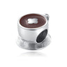 Dije de plata de ley 925 con forma de café, vino tinto, cafetera, copa de champán, compatible con pulseras colgantes originales, joyería DIY para mujer.