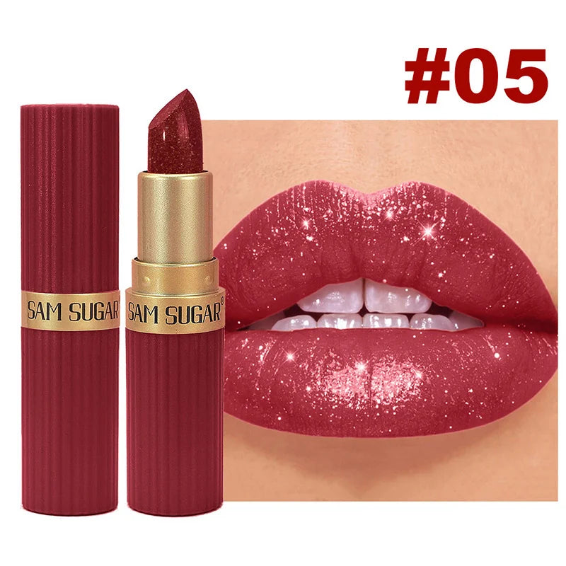 Metallic Pearl Diamond Luxury Lipstick Makeup 6-color Waterproof Long-lasting Sparkling Matte Lip Gloss Daily Beauty Accessories