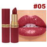 Metallic Pearl Diamond Luxury Lipstick Makeup 6-color Waterproof Long-lasting Sparkling Matte Lip Gloss Daily Beauty Accessories