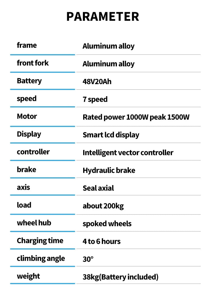 Bicicleta eléctrica de montaña Burchda RX80 de 1000 W y 50 km/h, batería de litio de 48 V y 20 Ah, de 26 pulgadas, para adultos.
