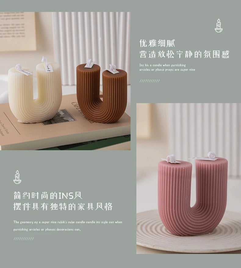 U Shaped Candle Scented Candles Ribbed Aesthetic Home Decorative Candles Smokeless Personalized Candles Guest Gift Lot