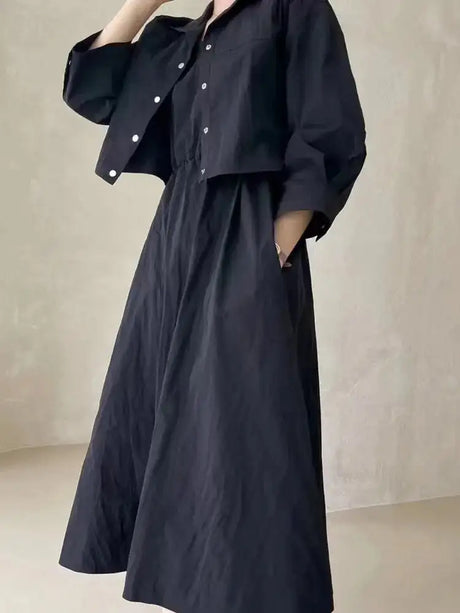 LANMREM 2 Pieces Sets For Women Suspender Long Dress With Sleeves Coat Female Casual Clothing 2024 Summer New 2DA6550 - Lootquake