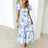 Summer V Neck Cutout Floral Print Dresses Elegant Women Puff Short Sleeve Casual Dress Pleated Waisted Swing Beach Long Dress - Lootquake
