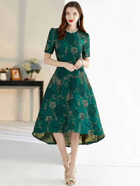 Women Summer Long Dress Elegant Boho Floral Jacquard Flower Dress Irregular Evening Party Dress Lady Ball Gown - Lootquake