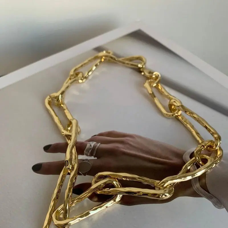 Punk Hip-hop Retro Gold-plated Silver Plated Collarbone Necklace Heavy-duty Thick Chain Necklace for Women - Lootquake