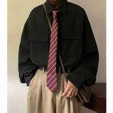 Autumn Green Black Shirt Men Fashion Social Mens Dress Shirt Korean Loose Long Sleeve Shirts Mens Pocket Tooling Shirt M-3XL - Lootquake