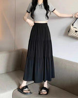 Spring 2024 New Women's Petite Black Umbrella Skirt High-waisted A- line White Dress Long Dress Drape Sense - Lootquake