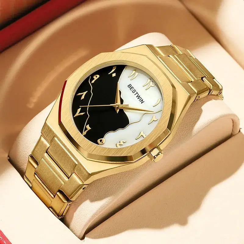 Fashion Watches Men's Watch reloj hombre BESTWIN Creative Dial Gold Shell Face Business watches for men relogios masculino - Lootquake