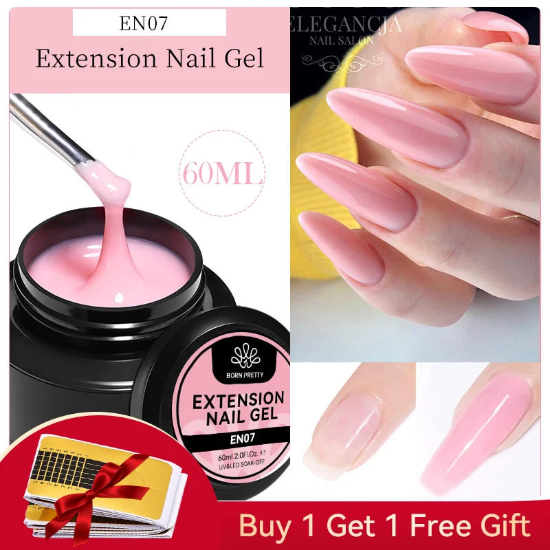 BORN PRETTY 60/30 ml Gel de extensión de uñas de gelatina dura Esmalte de uñas de gel Uñas francesas Nude Rosa Blanco Transparente Suministros de uñas Gel para extensión