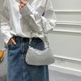 Bling Rhinestone Evening Clutch Bag | Women's Korean Designer Diamond Chain Dinner Party Handbag (Lady Square Tote Shoulder Bag)