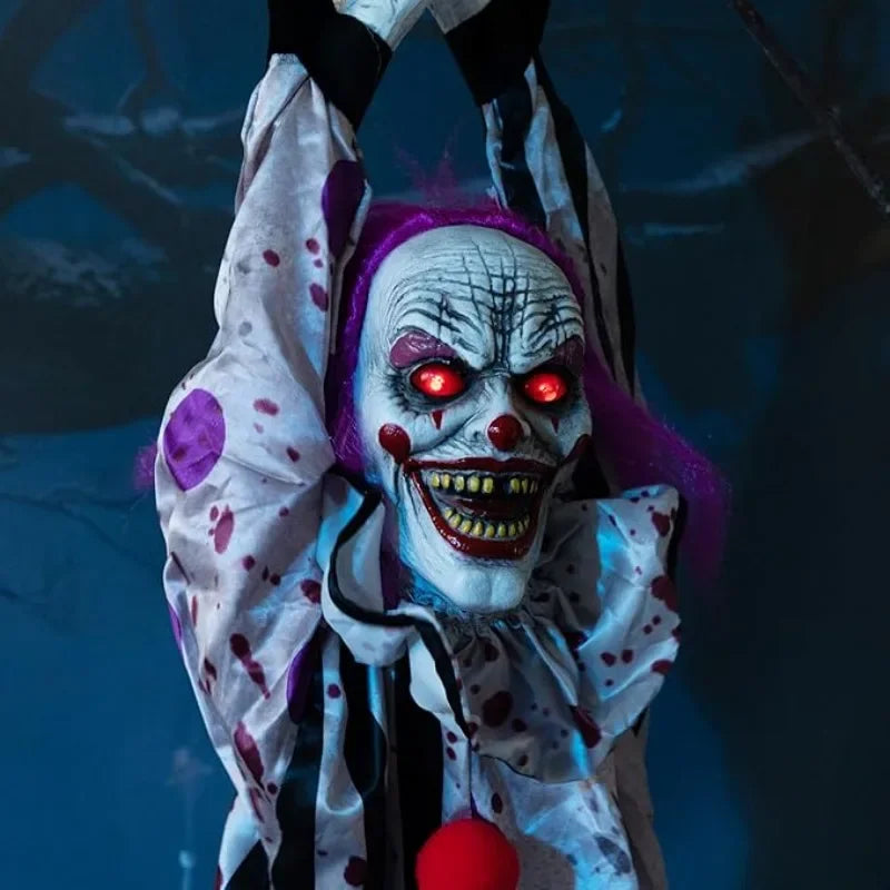 Halloween New Arrival Sound Activated Glowing Talking Hanging Ghost Scary Decor with Clown for Haunted House Party Prop Decor