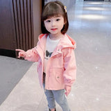 Girls Windbreaker Medium Length Coat Spring and Autumn New Children's Fashion Hooded Coat Little Girl Trench Coat