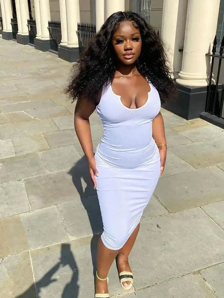 Sifreyr Ribbed V Neck Tank Long Dress Women Solid Sleeveless Bodycon Maxi Dress Sexy Streetwear Party Club Outfits Slim Sundress - Lootquake