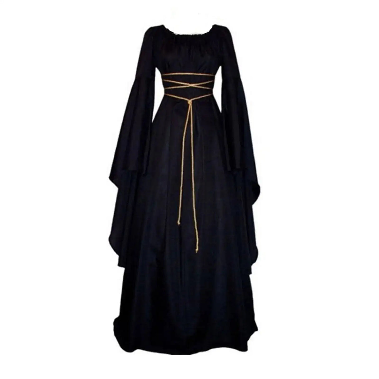 Halloween Retro Medieval Dress Flare Sleeve Lace Up Maxi Dress For Women Round Neck Party Long Dress Cosplay Performance Vestido - Lootquake