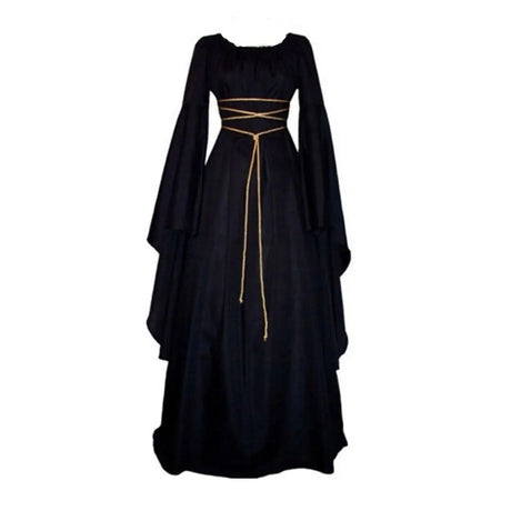 Halloween Retro Medieval Dress Flare Sleeve Lace Up Maxi Dress For Women Round Neck Party Long Dress Cosplay Performance Vestido - Lootquake