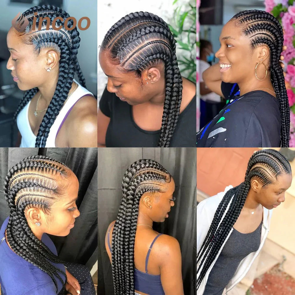 36" Jumbo Dutch Twins Cornrows Wig | Full Lace Front | Synthetic Braids | Black Women