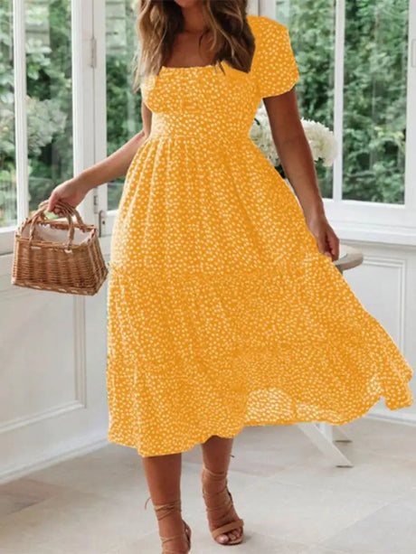 Vestidos Vintage Vintage Print Puff Sleeve summer Beach sweet dresses Casual Square collar floral maxi long dress 2024 festa - Lootquake