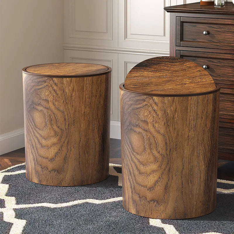 Papelera redonda multiusos con imitación de madera, con tapa creativa y tapa agitable para oficina, hogar y dormitorio.