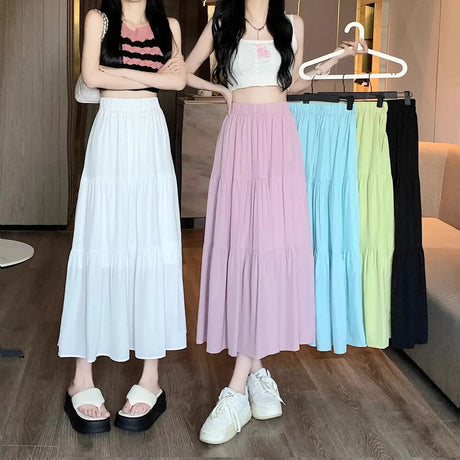 Spring 2024 New Women's Petite Black Umbrella Skirt High-waisted A- line White Dress Long Dress Drape Sense - Lootquake