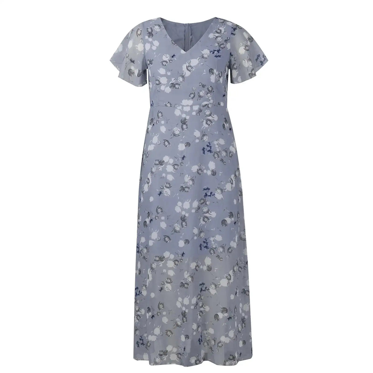 Vestidos Verano Moda 2024 Women's Swing Long Dress Chiffon Floral Short Sleeve Ruffle V Neck Fashion Waist Flowy Dress платье - Lootquake