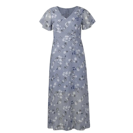 Vestidos Verano Moda 2024 Women's Swing Long Dress Chiffon Floral Short Sleeve Ruffle V Neck Fashion Waist Flowy Dress платье - Lootquake