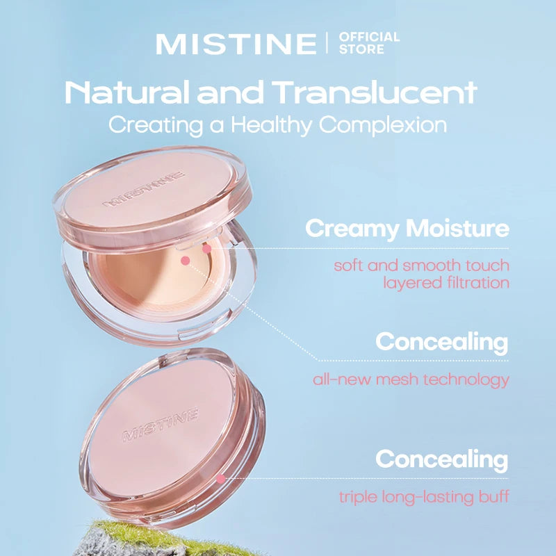 Crema hidratante en polvo Mistine Foundation Air Cushion con acabado natural y húmedo para pieles mixtas (13 g, 1 unidad)