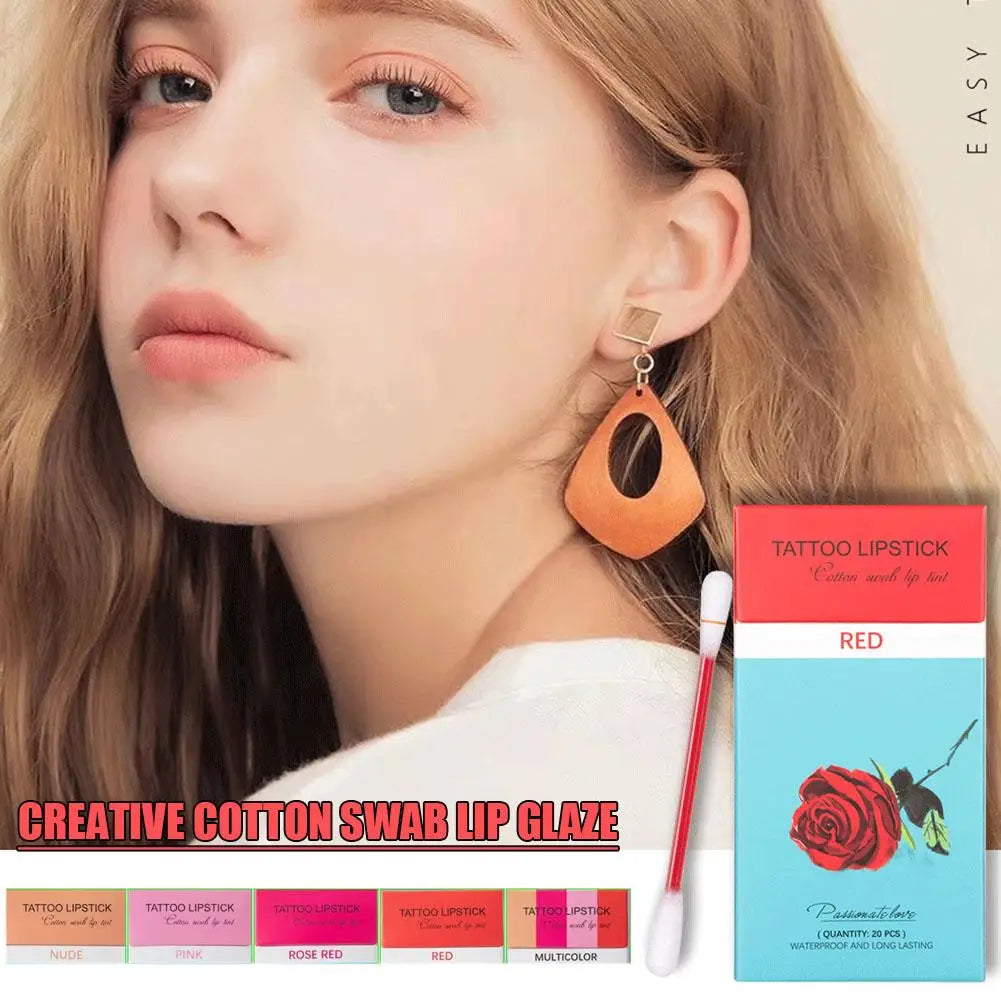 20cs/Set Liquid Lipstick Non-Stick Cigarette Tattoo Swab Cotton Makeup Waterproof Moisturizing Lip Gloss Portable Design Ko M6Y4