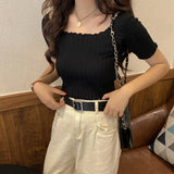 1pc Summer Korea Design Sexy Style Off Shoulder Shirt Fashion Solid Color Printing Lady's Causal Top - Lootquake