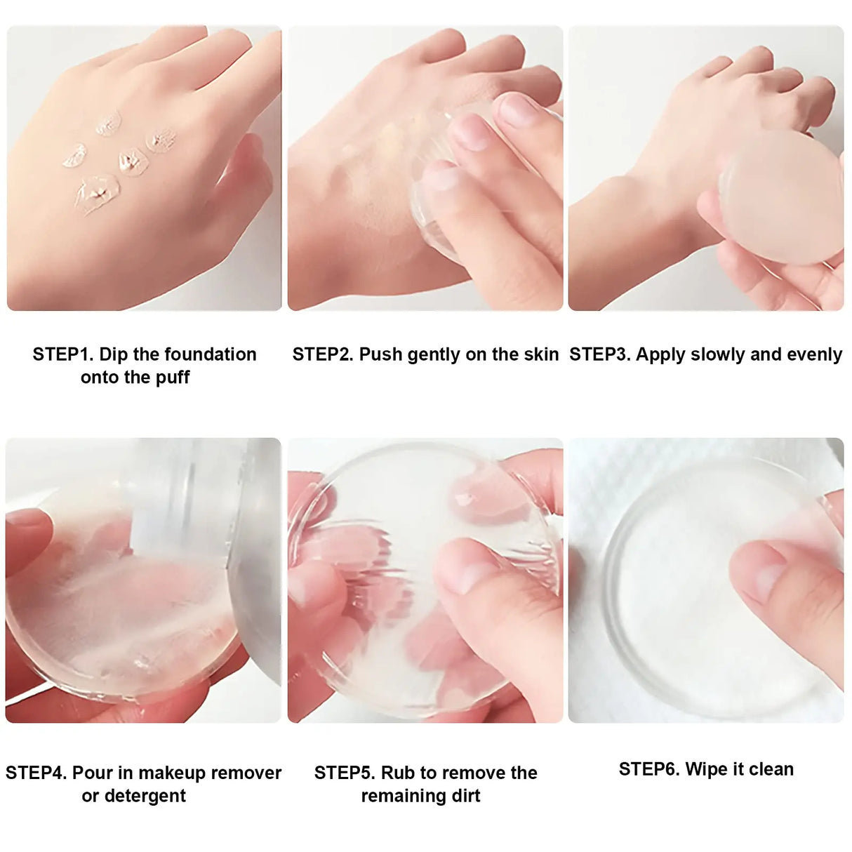 Borla de polvo de gel de silicona suave, transparente, con cojín de aire, para base líquida, crema, licuadora cosmética, herramientas cosméticas