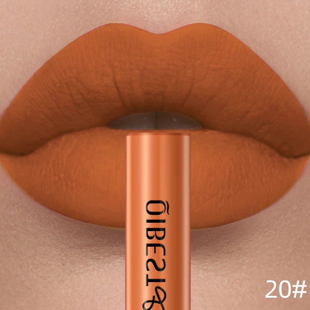 QIBEST Rouge à lèvres liquide mat Waterproof longue tenue Velours Gloss à lèvres Tube de teinte Pigment Nude mat Rouge à lèvres Maquillage des lèvres