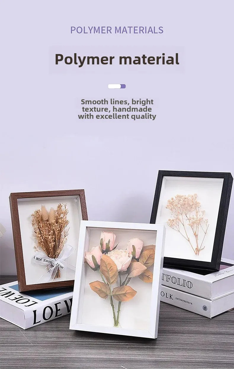 Simple Stereo Hollow 3cm Solid Wood Dried Flower Photo Frame Ornament Creative Handmade DIY Dried Flower Embellishment Picture F